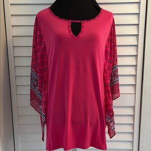 JM Collection Pink Flutter Sleeve Tunic